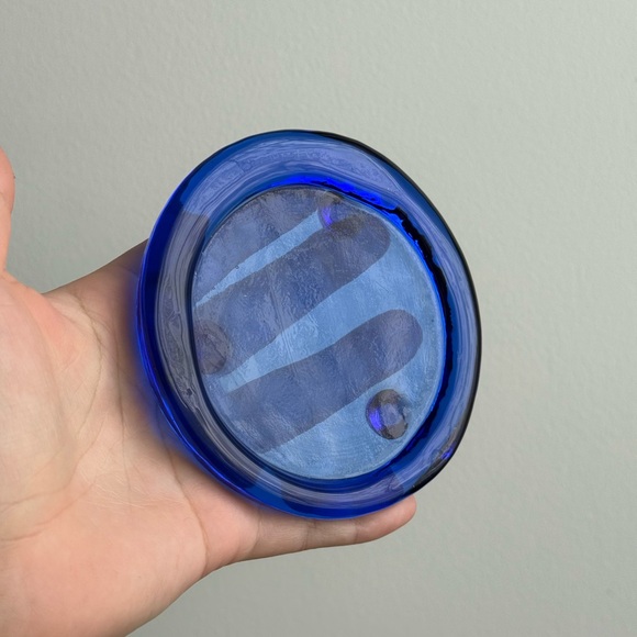 Vintage Cobalt Blue Glass Small Trinket Dish Tray Tealight Candle Holder - Picture 14 of 16